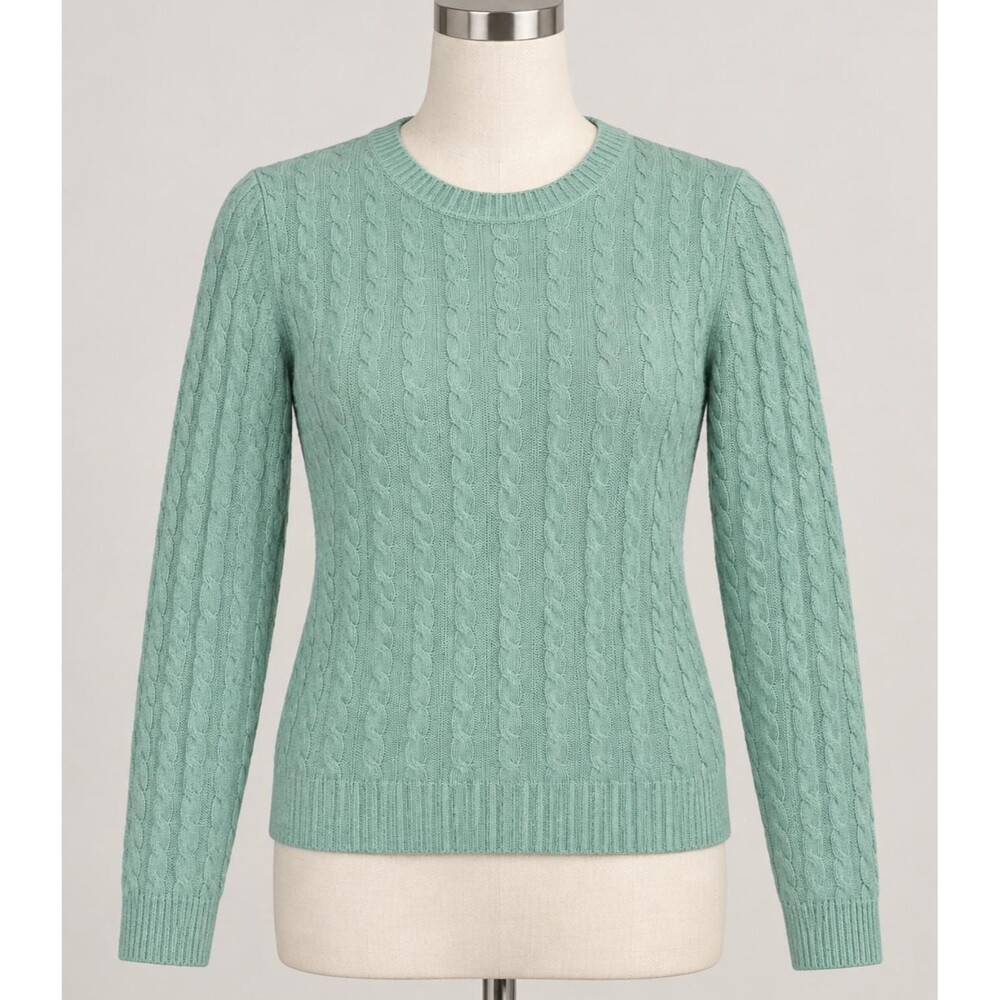 Lauren Ralph Lauren Women’s 100% Cashmere Cable Knit Sweater Med Mint Crewneck